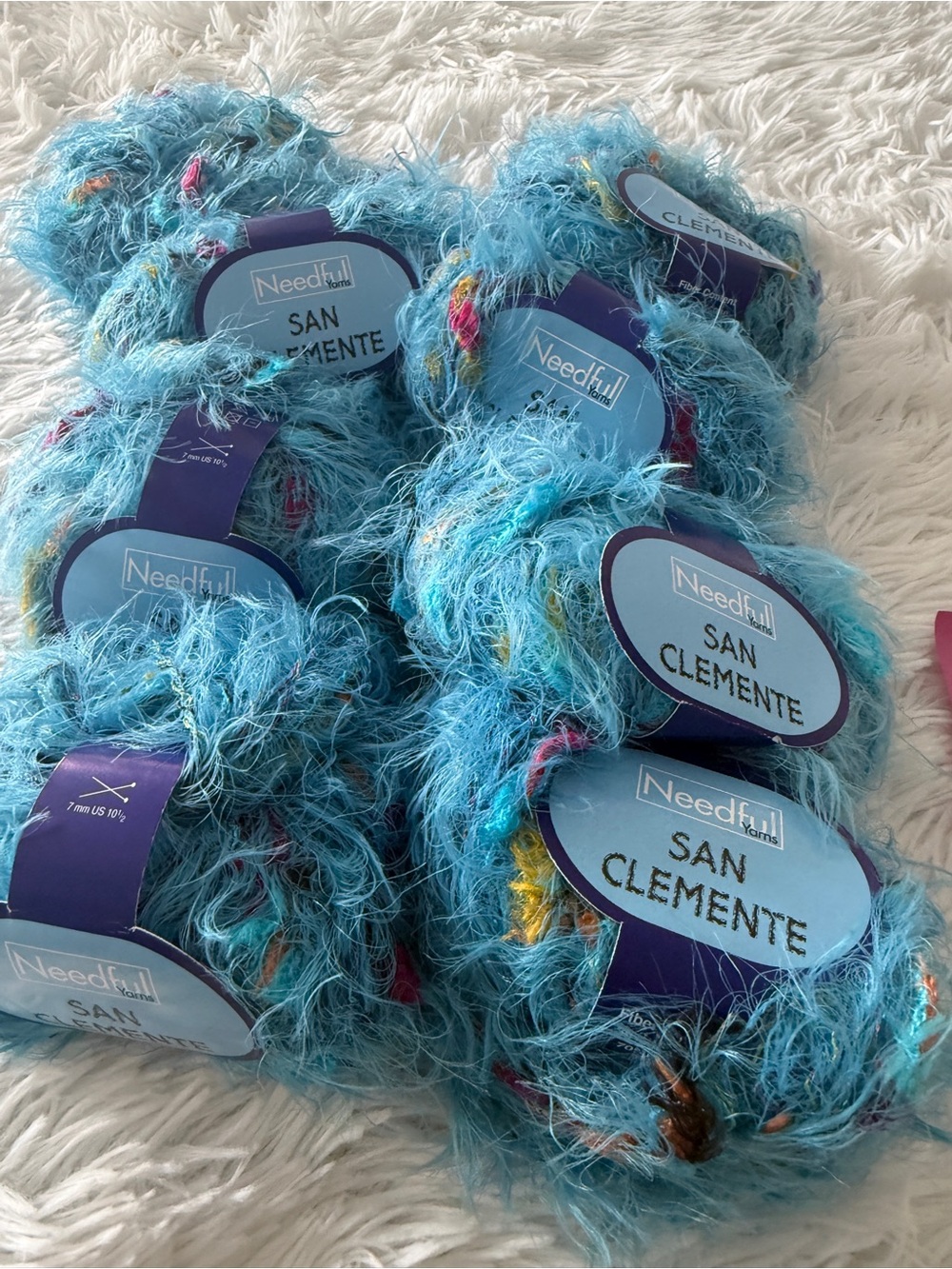 San Clemente by Needful 8 balls turquoise base  Eyelash Yarn